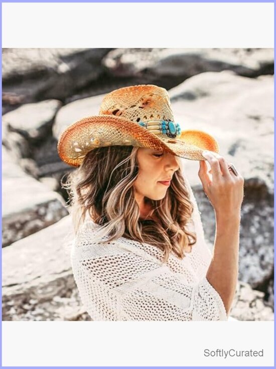 Straw Cowboy Hat with Shapeable Brim Western Sun Hat for Women main image 5